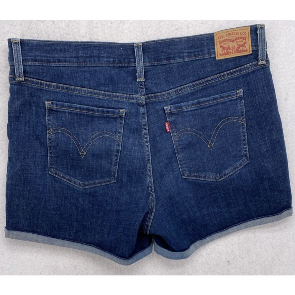 Levi's Mid Length Shorts Womens Size 33 Blue Denim Cuffed Stretch Flat Front - Picture 2 of 11